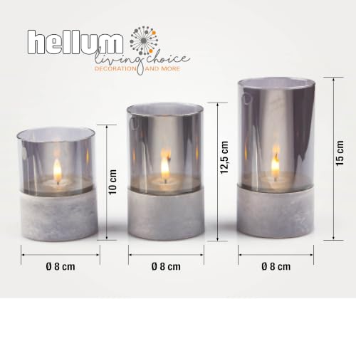 hellum LED Candles with Timer Function, Set of 3 LED Pillar Candles Outdoor, Flickering Flame, Grey, Diameter 8 cm, Heights 10/12.5/15 cm, 6 Hour Timer, Battery Operated (6 x AA, Not Included) 151992