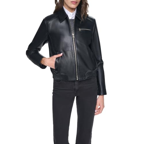 Cole Haan Women's Smooth Lamb Bomber Jacket, Black, Large at Amazon