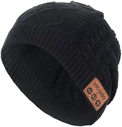 Bluetooth Beanie Hat Earbud Wireless Headphone Headset Earphone Speakerphone Wireless Hands-Free Hat Sport Knit Cap, Built-in Mic Warm Soft Winter Knitted Short Cap Mic Outdoor BB019_BLACK