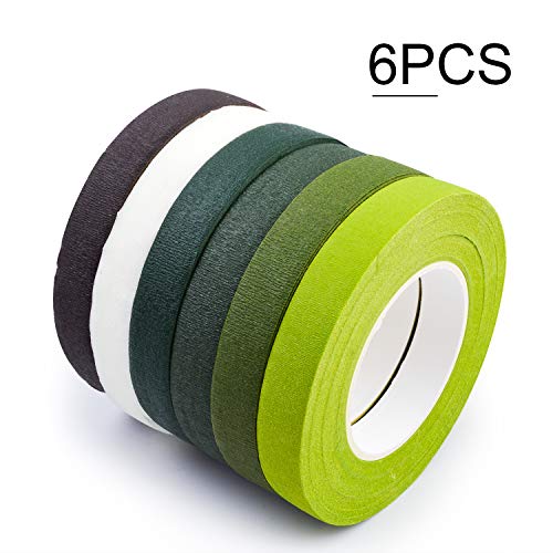 Jdesun 6 Colors Floral Tapes Self-Adhesive Masking Tapes,1/2 in x 30 Yard for Bouquet Stem Wrap Florist