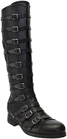 Amanda Gregory New Black Leather Multi Buckle Tall Boot