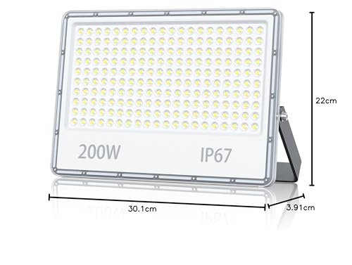 TOPAUBUB Outdoor LED Spotlights 200W, Outdoor LED Projector 20000LM 6500K Cool White Waterproof IP67 for Garden (1 Piece)