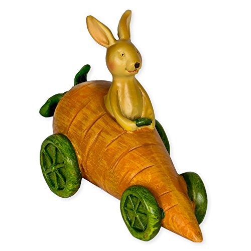 Bunny Rabit Carrot Car Small Polystone Figurine