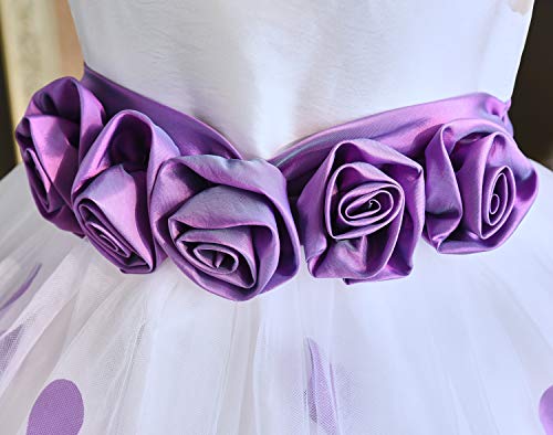 Girls Tutu Bow Dress Petals Princess Flower Dress with 3D Roses for Birthday Wedding Party (5, Purple) - Thumbnail 3