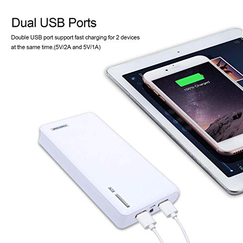 VUOHOEG 20000mAh Dual USB Output Portable Charger External Cell Phone Battery Pack Power Bank with LED Light Replacement for Samsung, iPhone, Nexus, Huawei, iPad Mini, More Phones and Tablets- White