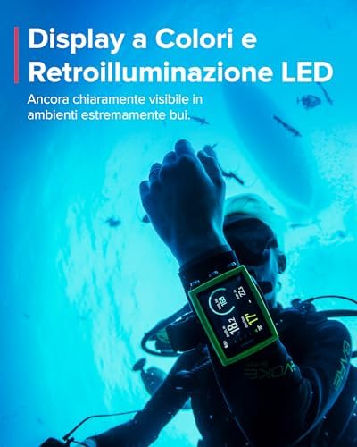 Dive EON CORE Orologio Subacqueo Digitale con Display Colori Facile Lettura, Impermeabile 80m, Computer Subacquei con Funzioni di Allarme, Cronometro, Meteo, Bussola, Batteria Ricaricabile