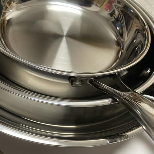 SanheKit - Set of 3 Stainless Steel Frying Pans Professional 3-Layer Pan Set, 20-25-30cm, Mirror Polished, Induction, Kitchen Pans, Frying Pans, Dishwasher Safe
