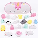 VAMEI 20 PCs Mochi Squishy Kawaii Toys and Free Unicorn Bag Mini Cute Variety Animals Set Fun Birthday Present Idea for Girls Boys Party Favor