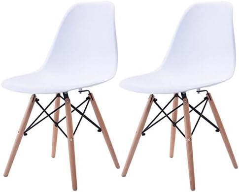 Set of 2 Mid Century Modern Eames Style DSW Dining Side Chair Wood Legs White