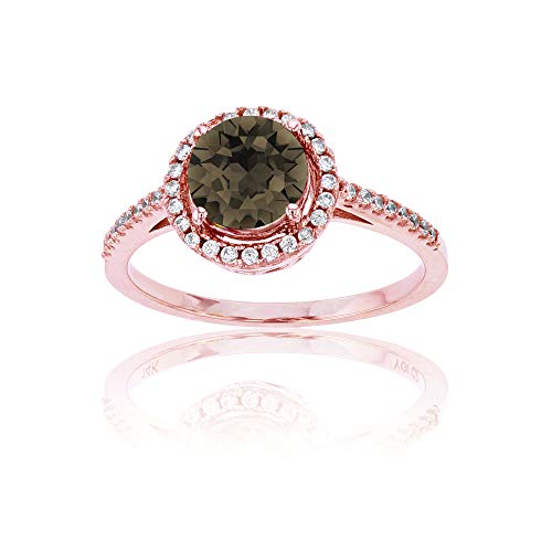 Sterling Silver Rose 0.20 CTTW Round Diamond & 7mm Round Smokey Quartz Halo Ring
