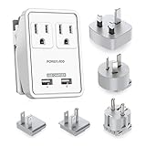 Poweradd Travel Power Adapter Kits - Dual 2.4A USB Ports + 2 Outlets Wall Charger with Worldwide Wall Plugs for UK, US, AU, Europe & Asia, Gift Pouch Included - UL Listed
