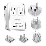 Poweradd [UL Listed] 2-Outlet International Travel Charger Power AC Adapter with Worldwide UK/US/AU/EU/JP Plugs + Dual Smart USB Ports for Business Trip