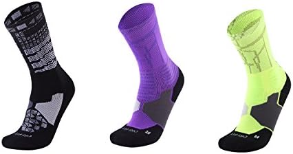 Distict 7 Athletic Elite Basketball cushioned Crew Socks 3 pairs Pack (green/purple/black)