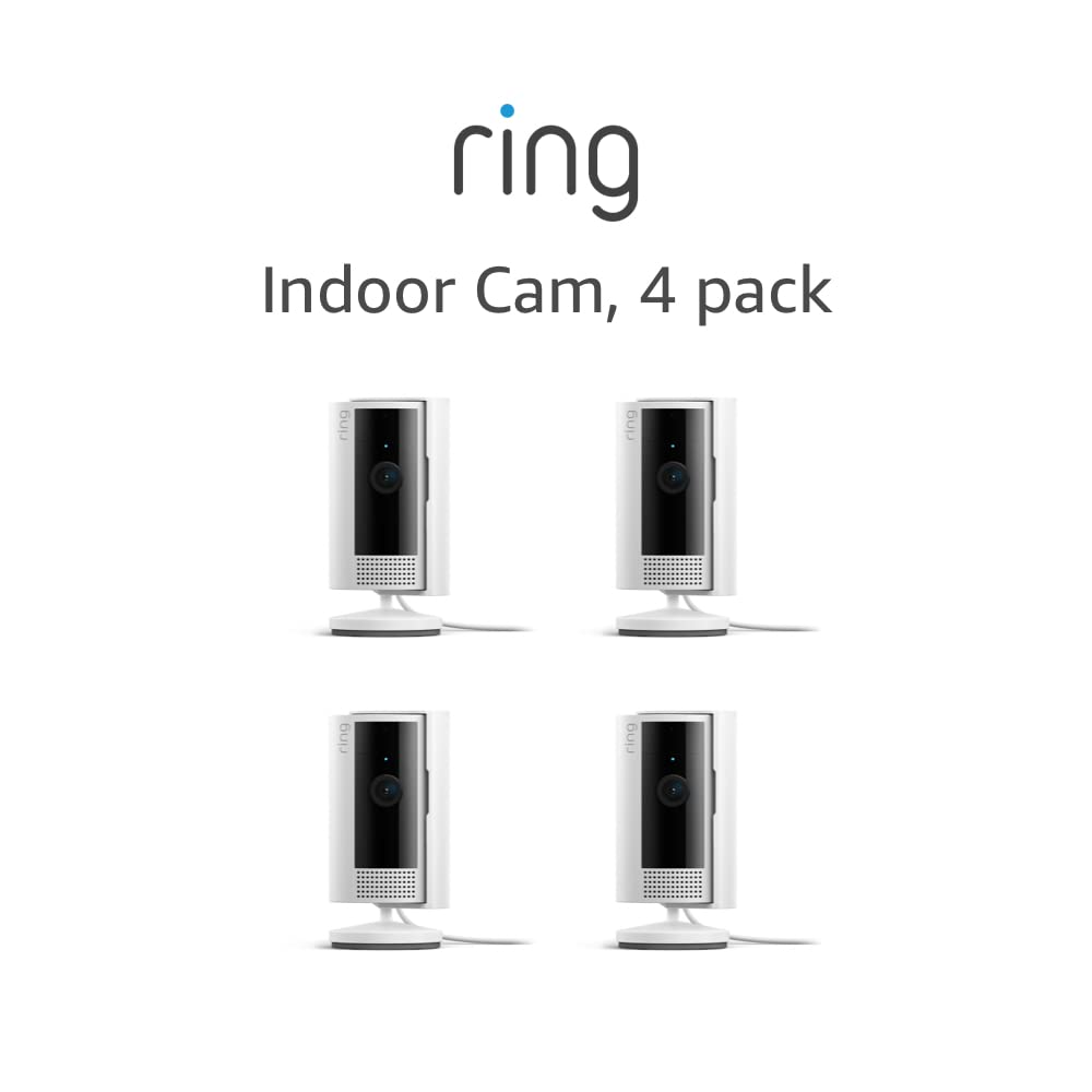 Ring Indoor Cam, Security camera with 1080p HD video, Color Night Vision, Two-Way Talk & motion alerts, 4-pack, White