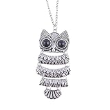 Ammazona Lady Women Vintage Silver Owl Pendant Necklace Best Gift For XMAS