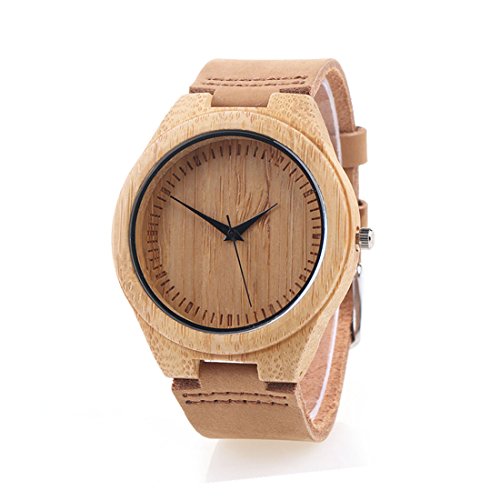 Bamboo Wooden Watch with Genuine Leather Strap Japanese Quartz Movement (Women, Brown 4)