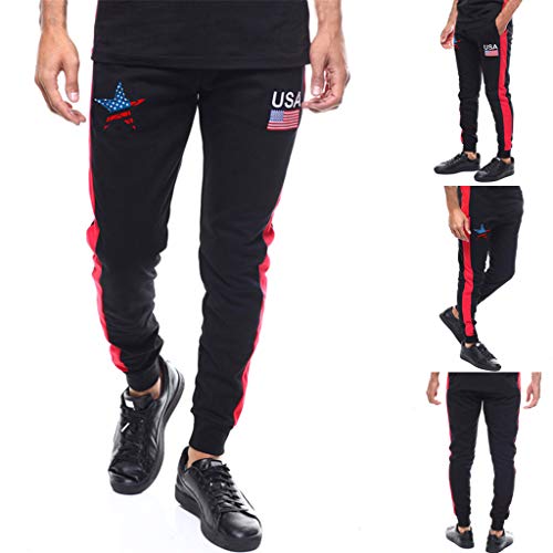 Simayixx Sport Pants American Flag Athletic Running Pant Light Jersey Sweatpants Teens Zip Joggers Gym Workout Track Suit Black