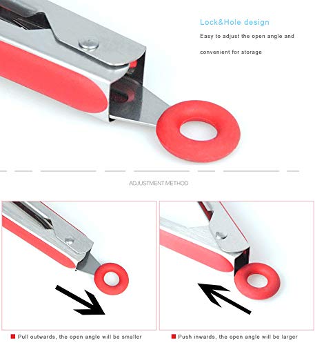 2 Pack Kitchen Tongs, Food Grade Silicone BPA Free Non-Stick Stainless Steel BBQ Cooking Grilling Locking Food Tongs, 9-Inch & 12-Inch (red-silver)