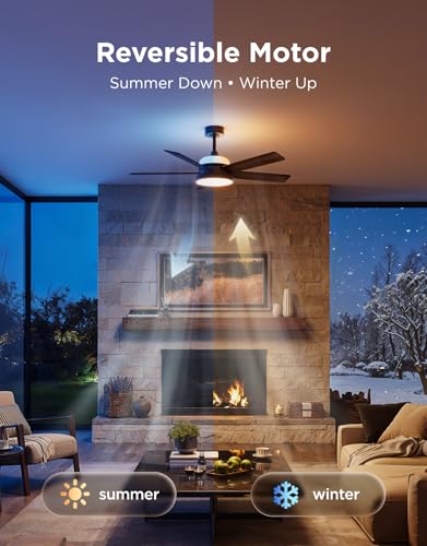 Govee Ceiling Fan with Lights, RGBIC Smart 52'' Low Profile Ceiling Fan with Lights and Remote, Reversible DC Motor, Dimmable, 2800lm, Ceiling Fan for Bedroom, Living Room, Black