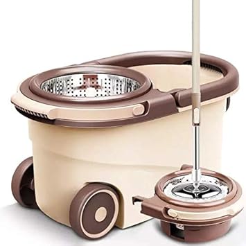 U.P.C. Pureatic by UPC Spin mop with Bucket, Stainless Steel Wringer and mop hat, 2 Refills,
