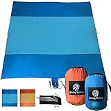 Sand Free Beach Blanket Sand Proof / Picnic Blanket- Extra Large 9′ x 10′ or Smaller 4.5′ x 6′ in Compact Pouch- Hidden Sand Pockets + Metal Stakes + Large Storage Pocket, Lightweight, Parachute Nylon