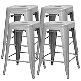 Yaheetech 24 Inches Metal Bar Stools High Backless Indoor/Outdoor Counter Height Stackable Stools Kitchen Counter Chair Island Set of 4 Silver, 331 lb