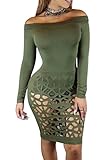 Pretid Women Off Shoulder Burning Hole Hollow Out Flowers Bandage Dress
