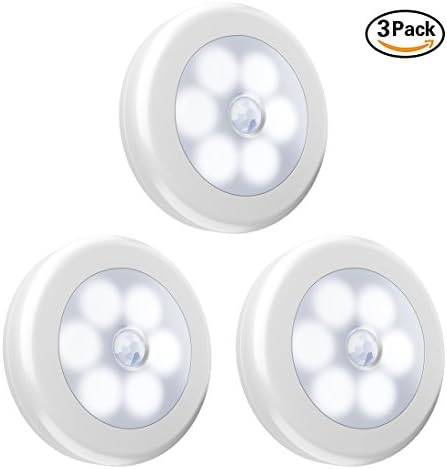 6LED Motion Sensor LED Night Lights, Qcai Battery-Powered Cordless LED Tap Light Smart Stair Step Light, LED Closet Light Safe Security Light for Cabinet Entrance Hallway Garage Bathroom-3 Packs