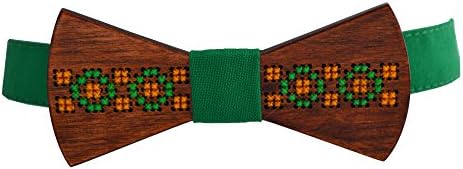 Wooden Bow Tie for Men- Embroidered green and orange threads - Unisex