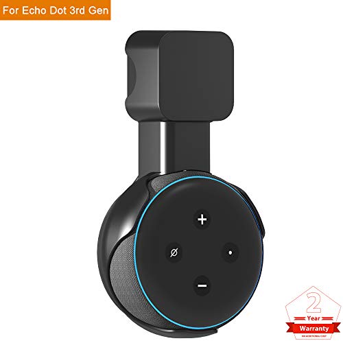 PHOCOENA Outlet Wall Mount Hanger Holder Stand for Echo Dot 3rd Generation with Cord Management for Your Smart Home Speaker Without Mess Wires or Screws (Black, 1 Pack)