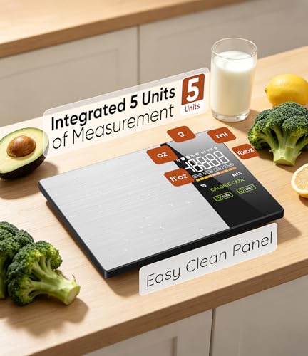 Smart Food Scale with Nutritional Calculator with 23 Nutrients Tracking&LED Display,Bluetooth Sync to Fitdays+ App,Stainless Steel,5KG Capacity,Calorie Counting for Calorie Control&Fitness Goal,Silver
