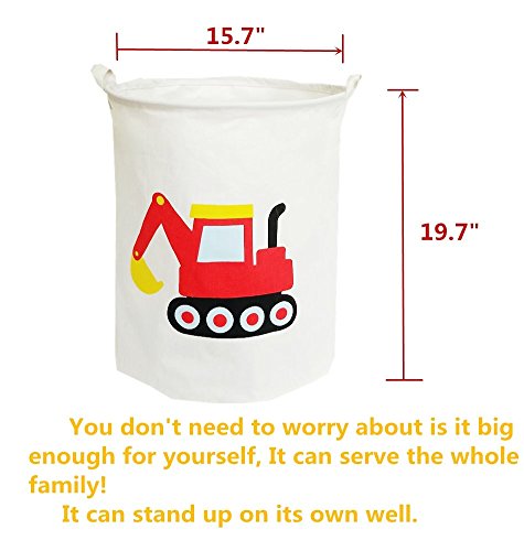 TIBAOLOVER19.7 Large Sized Waterproof Foldable Laundry Hamper Bucket,Bin Storage Organizer for Toy Collection,Canvas Storage Basket with Stylish Cartoon Design(Machinery) (RED Machinery)