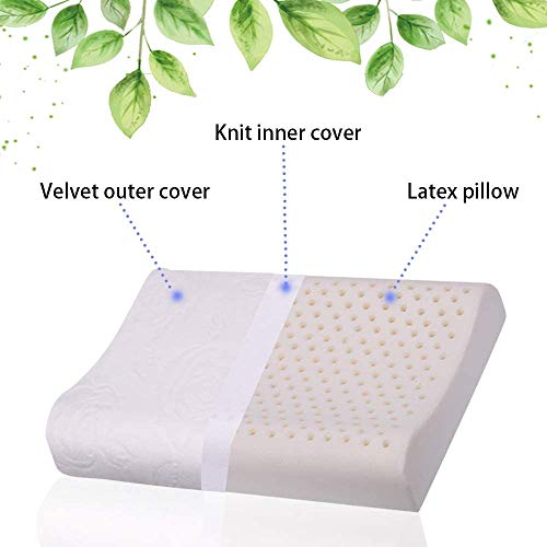 ZONMAI Cuscino Cervicale, Ergonomico Lattice Naturale Cuscino con Cuscino in Morbidezza Cotone Bianco Modello Doppia Onda Cuscino per Dormire, 44x27x6cm