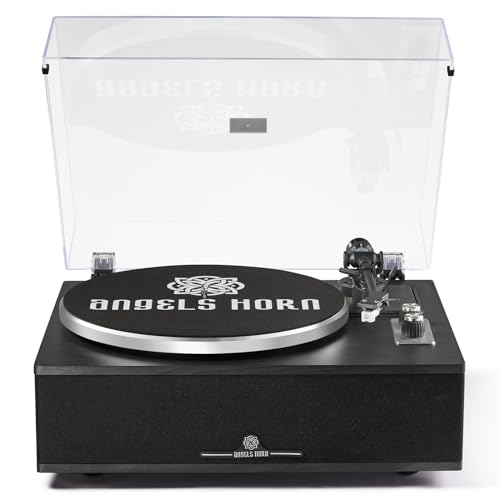 ANGELS HORN Vinyl Bluetooth Turntable | 2 Speed Hi-Fi Turntable with Integrated Speakers | Includes Phono Preamp & AT-3600L Magnetic Cartridge | Classic Black Edition