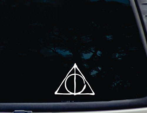 Deathly Hallows - 4 5/8" x 3 3/4" die Cut Vinyl Decal for Windows, Cars, Trucks, Tool Boxes, laptops, MacBook - virtually Any Hard, Smooth Surface