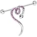Body Candy Steel Pink Accent Slithering Heart Shaped Snake Industrial Barbell 14 Gauge 36mm