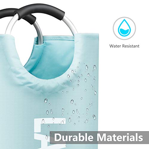 rabofly Large Laundry Basket, Collapsible Fabric Laundry Hamper Bag, Oxford Fabric, Waterproof, Folding Washing Bin Tote Bag Portable Dirty Clothes Basket with Comfort Durable Handles, Light Blue - Thumbnail 2