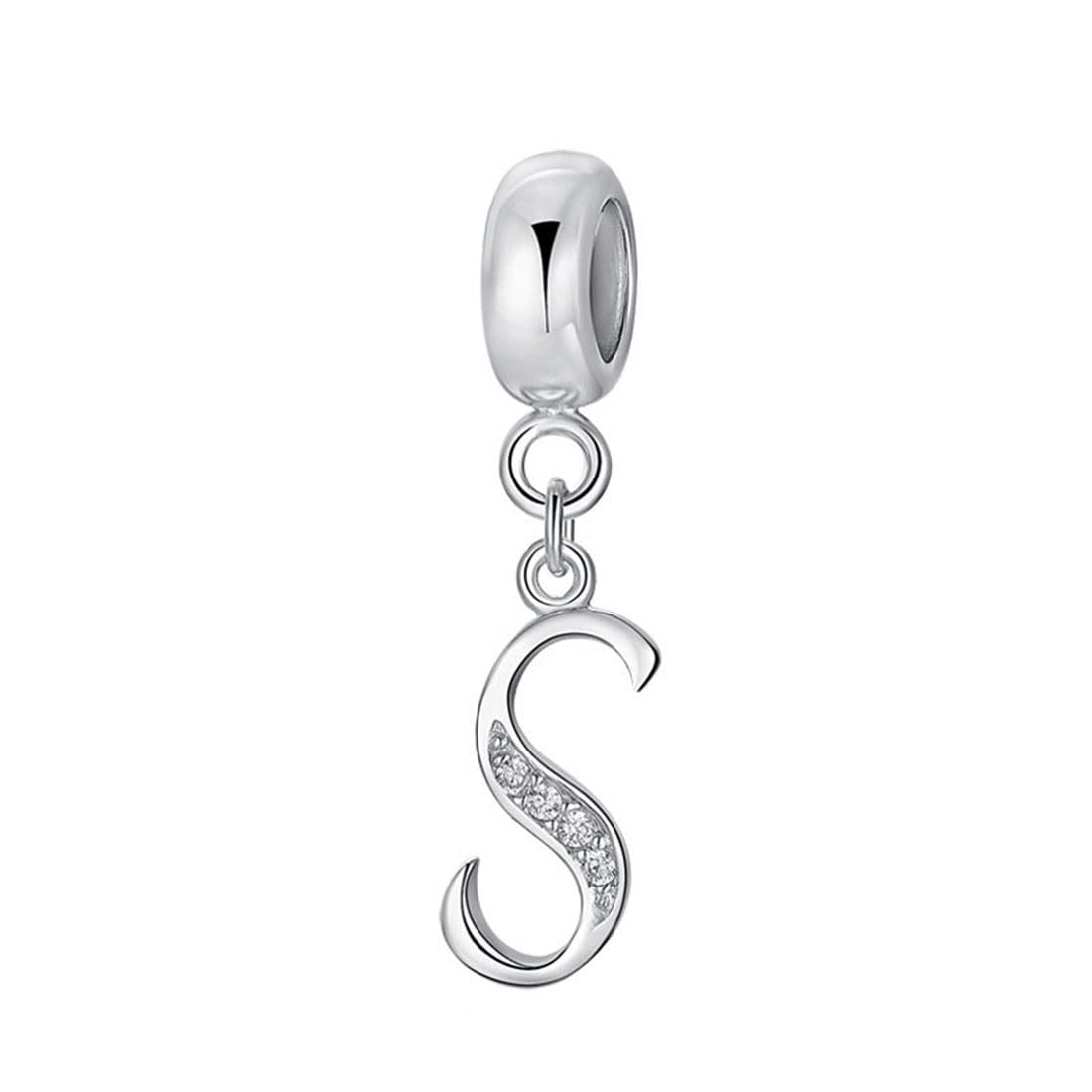 925 Sterling Silver Letter Charm Beads Alphabet Charms S Charm Anniversary Charm Words Charm fits Pandora Charms Bracelet (S)