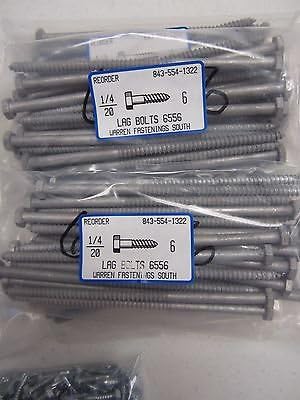 1/4 X 6" Hex Head Lags Lag Bolts Wood Screws Hot Dipped Galvanized 50Pcs