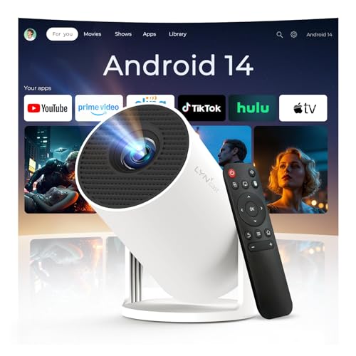 Video Projector with Wi-Fi 6 & Bluetooth 5.4, Built-in Apps Supports 4K Full HD Mini Video Projector, Android 14, Auto Keystone, 2026 Upgraded Projector for HDMI/iPhone/USB White