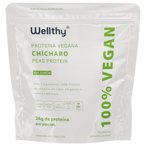 Wellthy Peas Protein Proteína Vegana de Chícharo 1.8kg. 60 Porciones por Envase, 100% Natural, 100% Plant Based, Low Carb, Gluten Free, Sugar Free, Bottle Free.