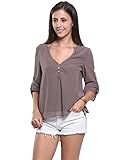 Choies Women's V-Neck Button Detail Dip Back Solid Blouse Top