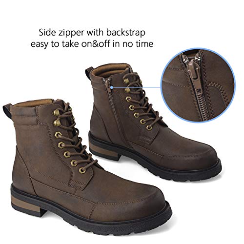 GM GOLAIMAN Men's Combat Boots Winter Work-Lace Up Zip Apron Toe Ankle High Boot for Hiking Motorcycle Riding Military Tactical Brown 10.5 - Thumbnail 4