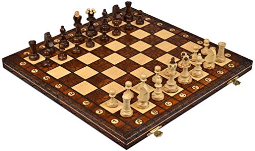 Wegiel Handmade Junior European International Chess Set - 16 Inch Folding Wooden Board & Pieces - Thumbnail 5