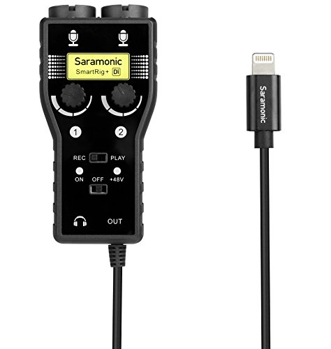 Saramonic SmartRig+ Di 2-Channel XLR & 3.5mm Microphone Mixer + 6.3mm Guitar Audio Interface with Phantom Power & MFi Certified Lightning Connector for iPhone, iPad, iPod, iOS Smartphones and Tablets