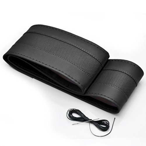 13" DIY Black PVC Leather Steering Wheel Decor Cover Stitch Wrap + Needle and Thread For Toyota Rav4 Honda CR-V Subaru Forester