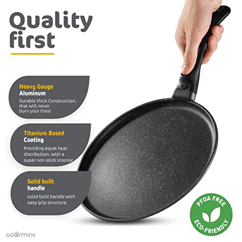 GOURMEX 10" Induction Cast Aluminum Crepe Pan PFOA Free Nonstick Pan