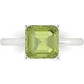 Clara Pucci 14K Solid White Gold 2.5 ctw Peridot Solitaire Ring for Women | Anniversary, Birthday Gift | 8.0mm Asscher Cut