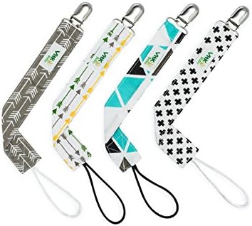 Pacifier Clip - 4 Pack - Unisex Stylish Designs - Great Pacifier/Teething Ring Holder - Unique Baby Shower Gift