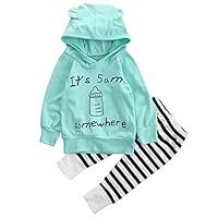 Unisex Baby Clothes Outfit Birthday Outwear Hood Tops Casual Stripes Pants Leggings Set (Blue, 0-6Months)